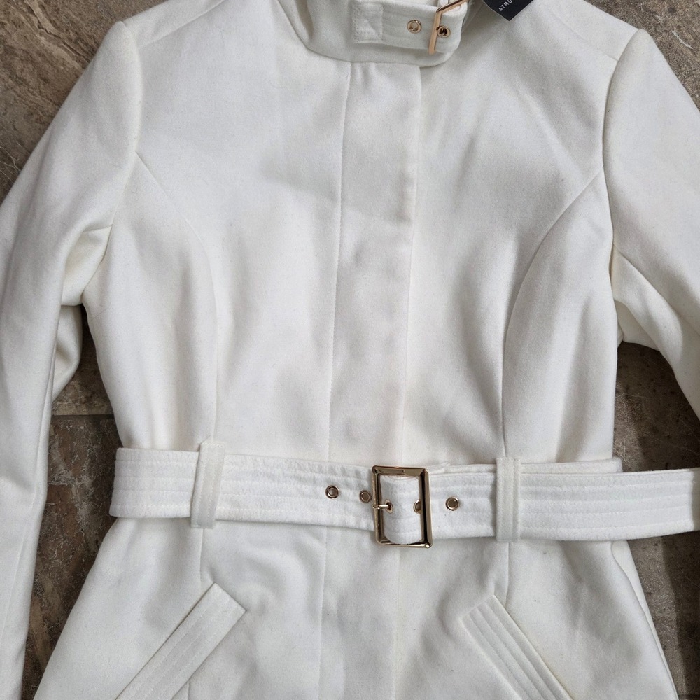 Atmosphere White Funnel Neck Belted Coat Winter Warm‎ Jacket Size 4 - Picture 4 of 15
